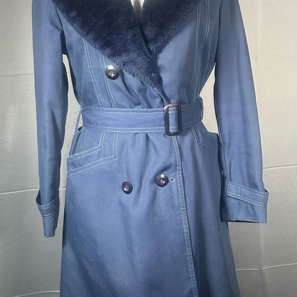 Vintage Davis of London Navy Blue Women's Trench Coat - Picture 4 of 6